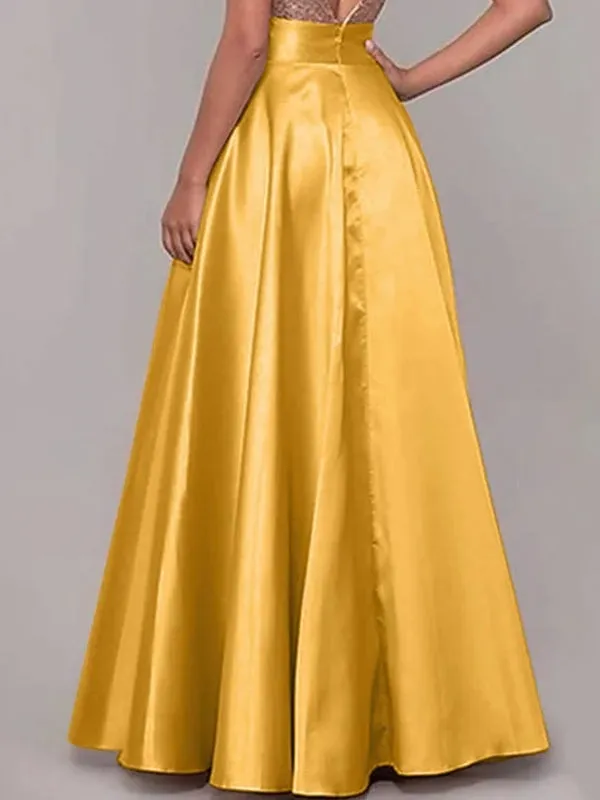 Maxi Skirts Women High Waist Long Silk Satin Skirt