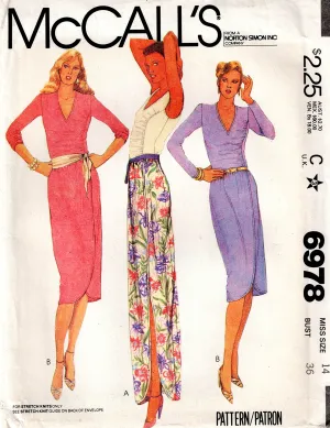 McCall's 6978 Womens Stretch Asymmetric Ruched Pullover Top & Slim Wrap Skirt 1980s Vintage Sewing Pattern Size 14 Bust 36 inches UNCUT Factory Folded