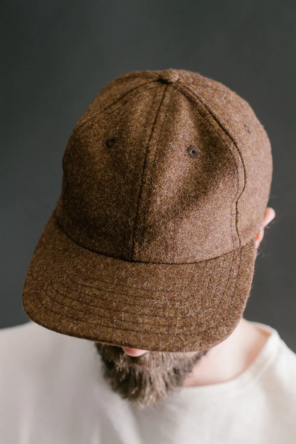 Melton Wool Baseball Hat -  Medium Brown Mix