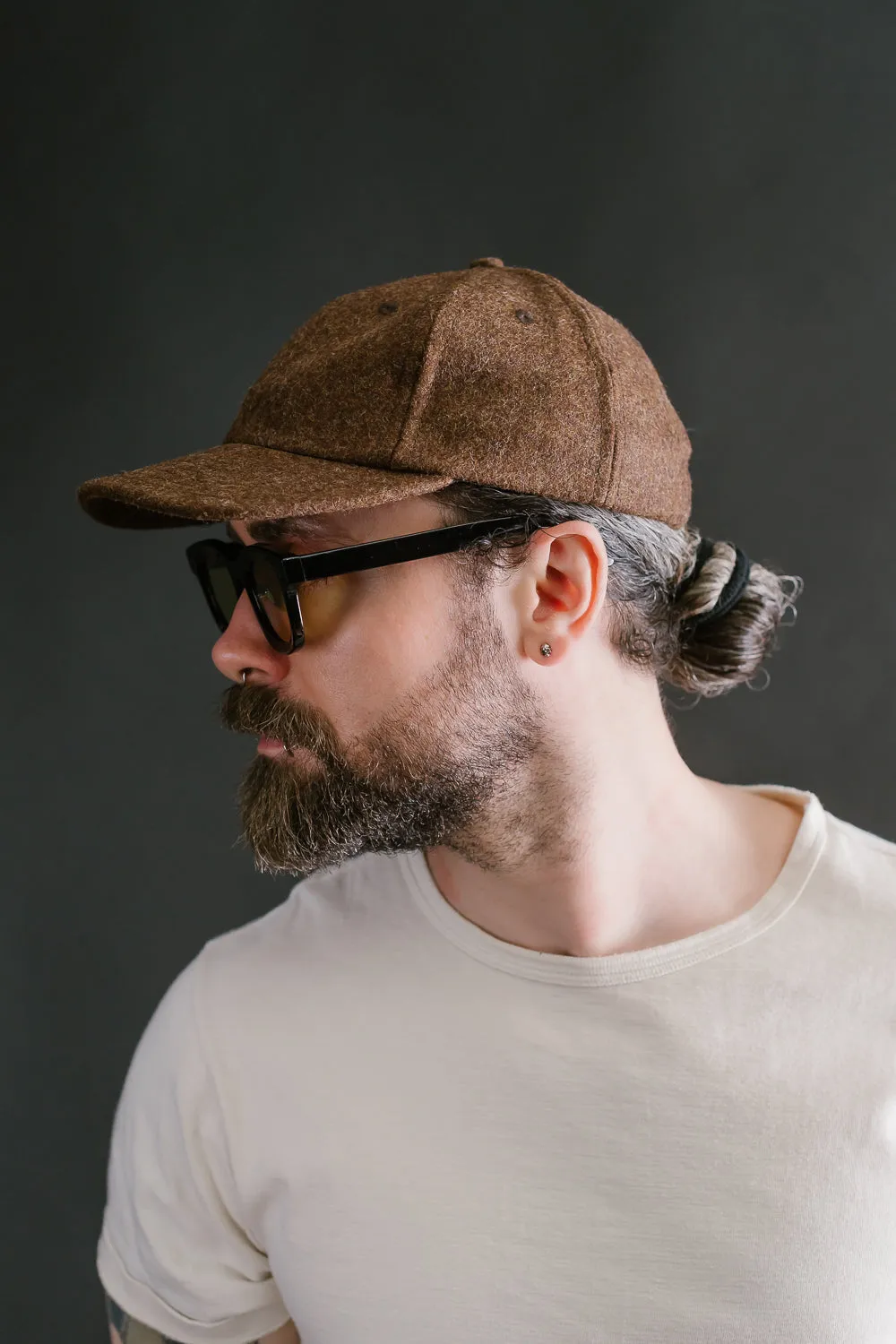 Melton Wool Baseball Hat -  Medium Brown Mix