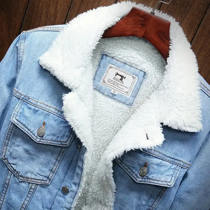 Men's Light Blue Denim Winter Jacket