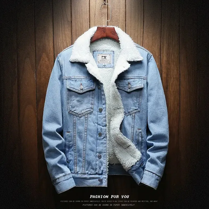 Men's Light Blue Denim Winter Jacket