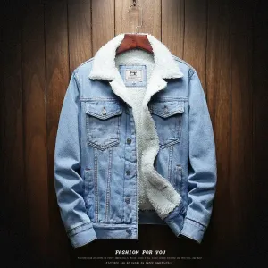 Men's Light Blue Denim Winter Jacket