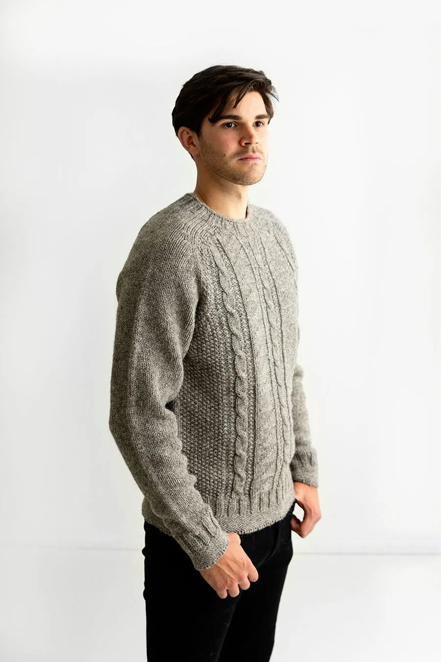 Mens Natural Gansey Jumper - undyed grey-brown