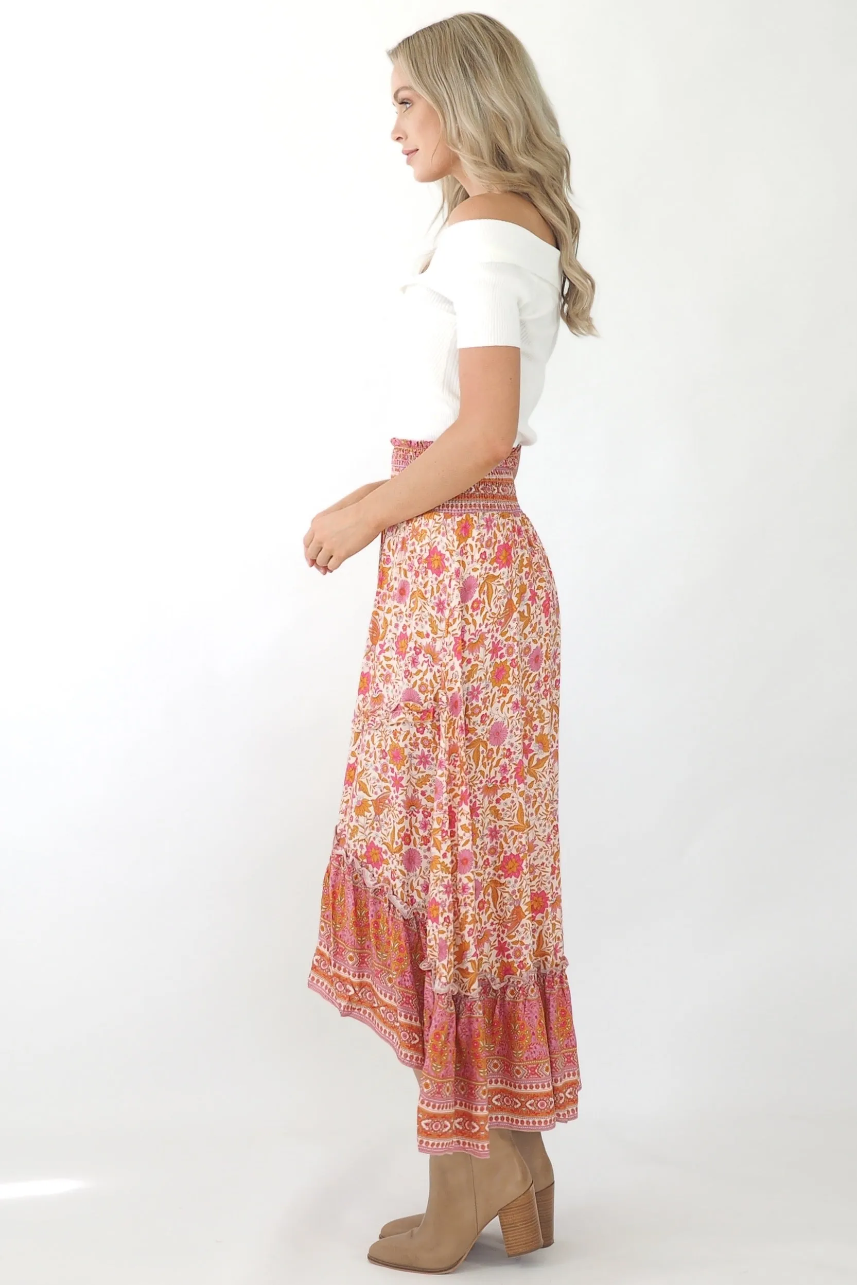 Mia Maxi Skirt- Pink/ Gold