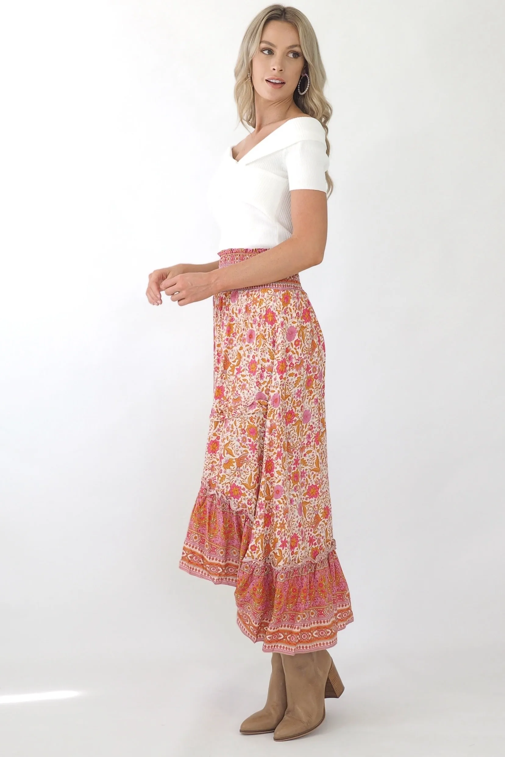 Mia Maxi Skirt- Pink/ Gold