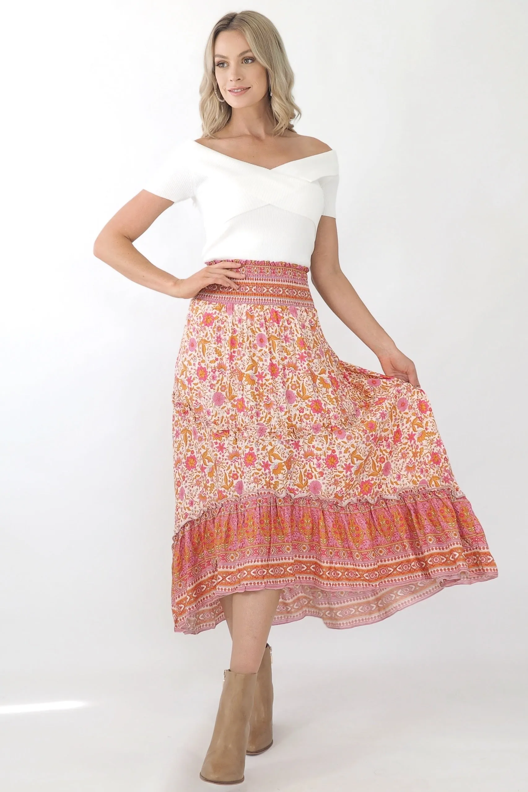 Mia Maxi Skirt- Pink/ Gold