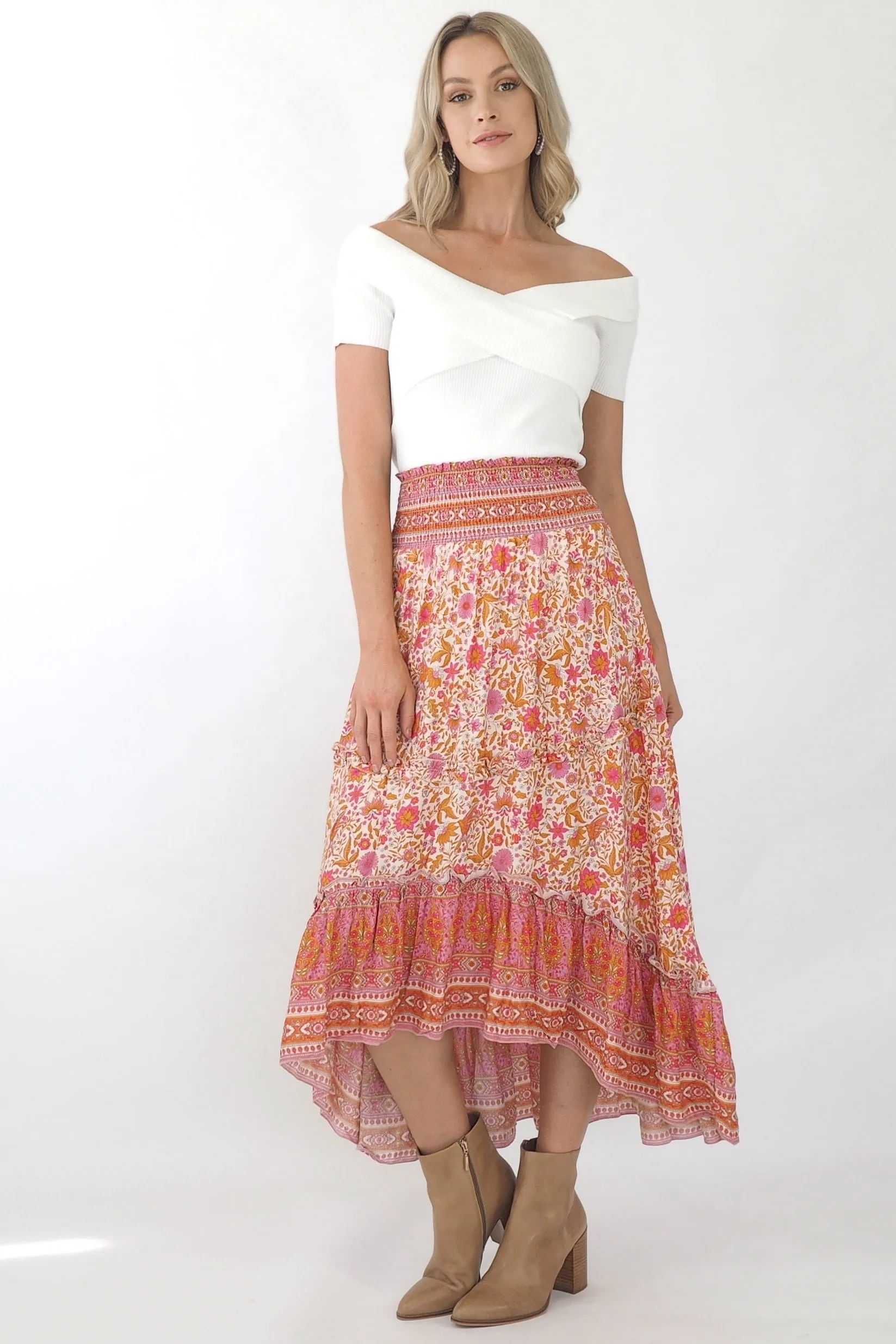 Mia Maxi Skirt- Pink/ Gold
