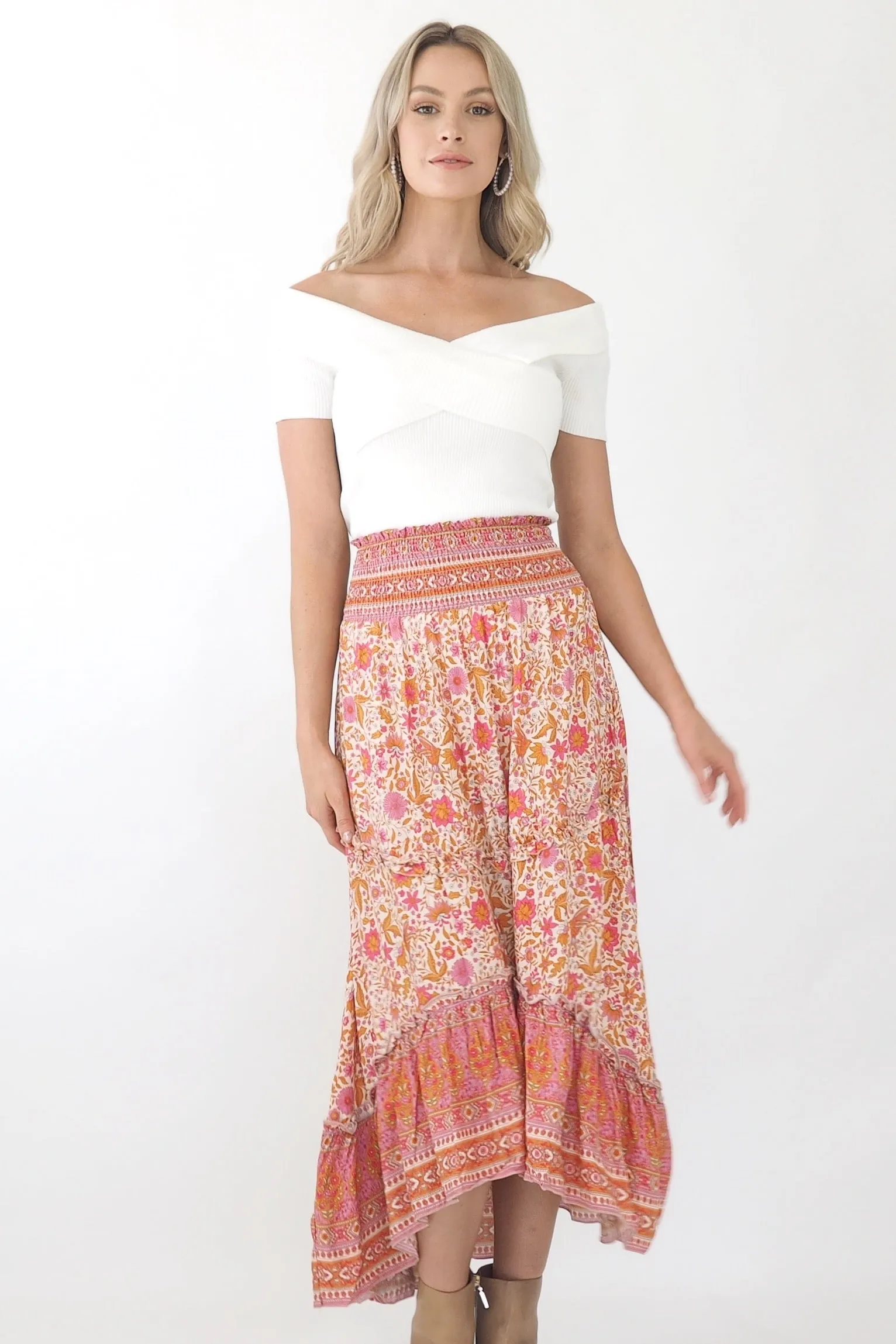 Mia Maxi Skirt- Pink/ Gold