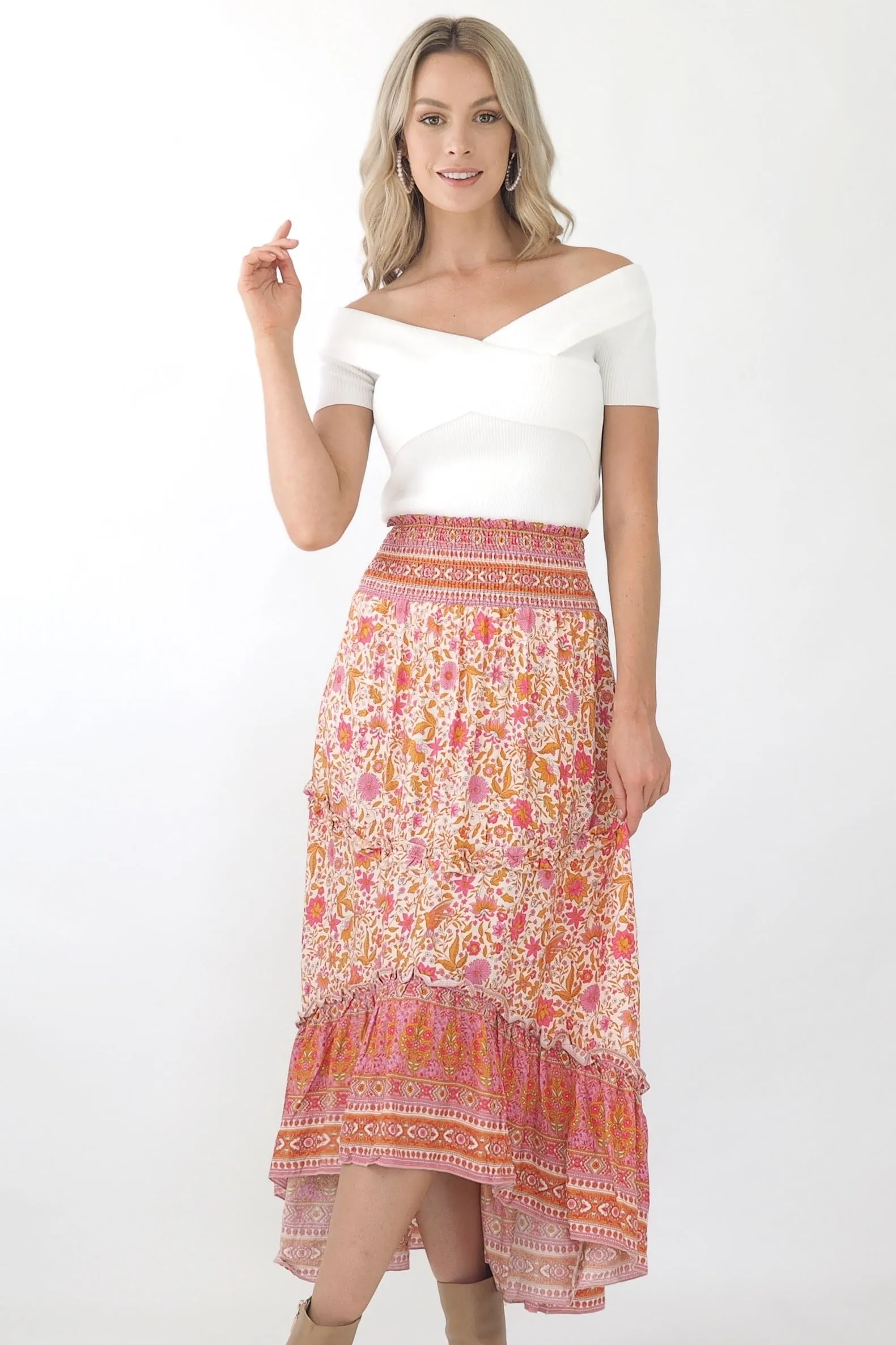 Mia Maxi Skirt- Pink/ Gold