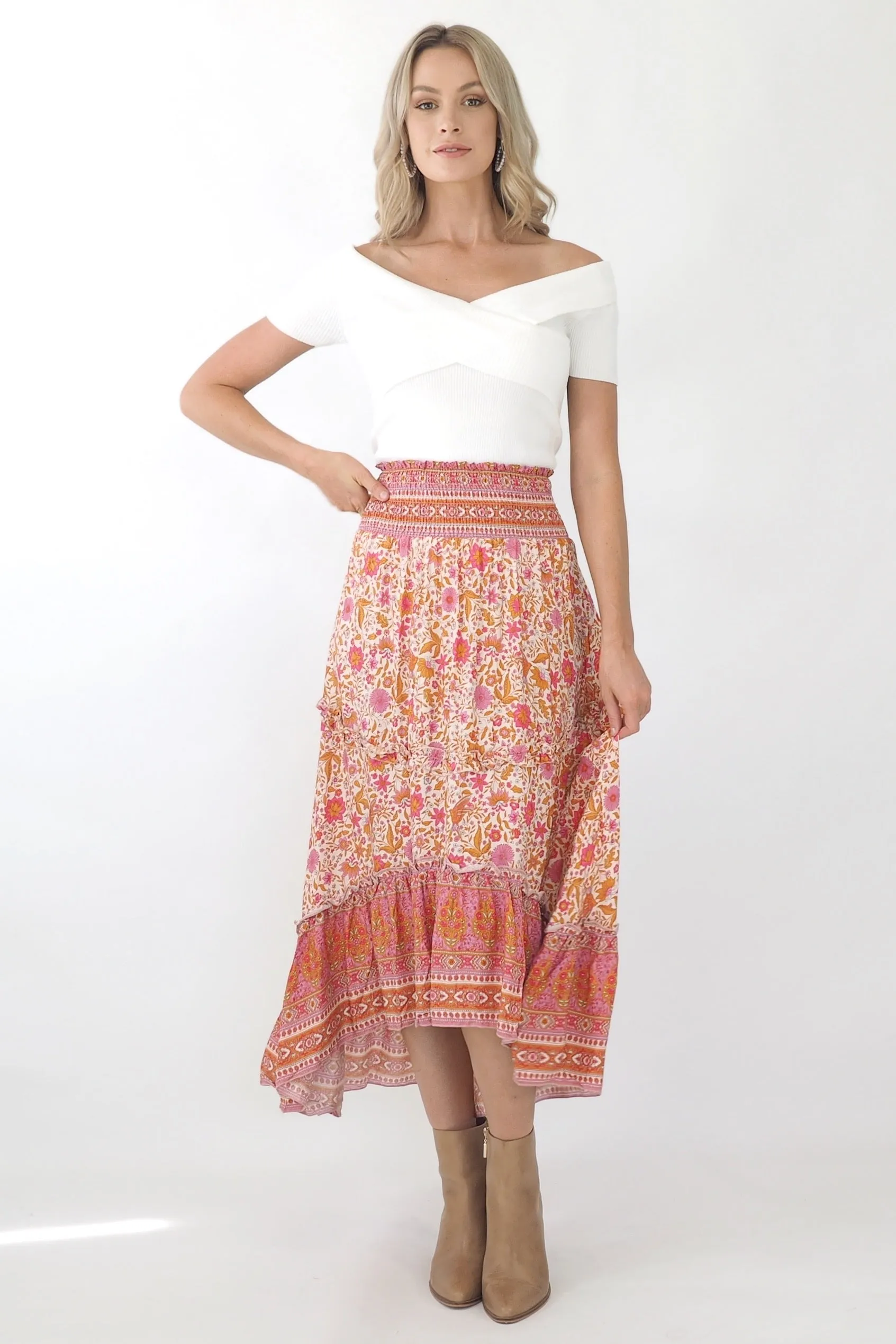 Mia Maxi Skirt- Pink/ Gold