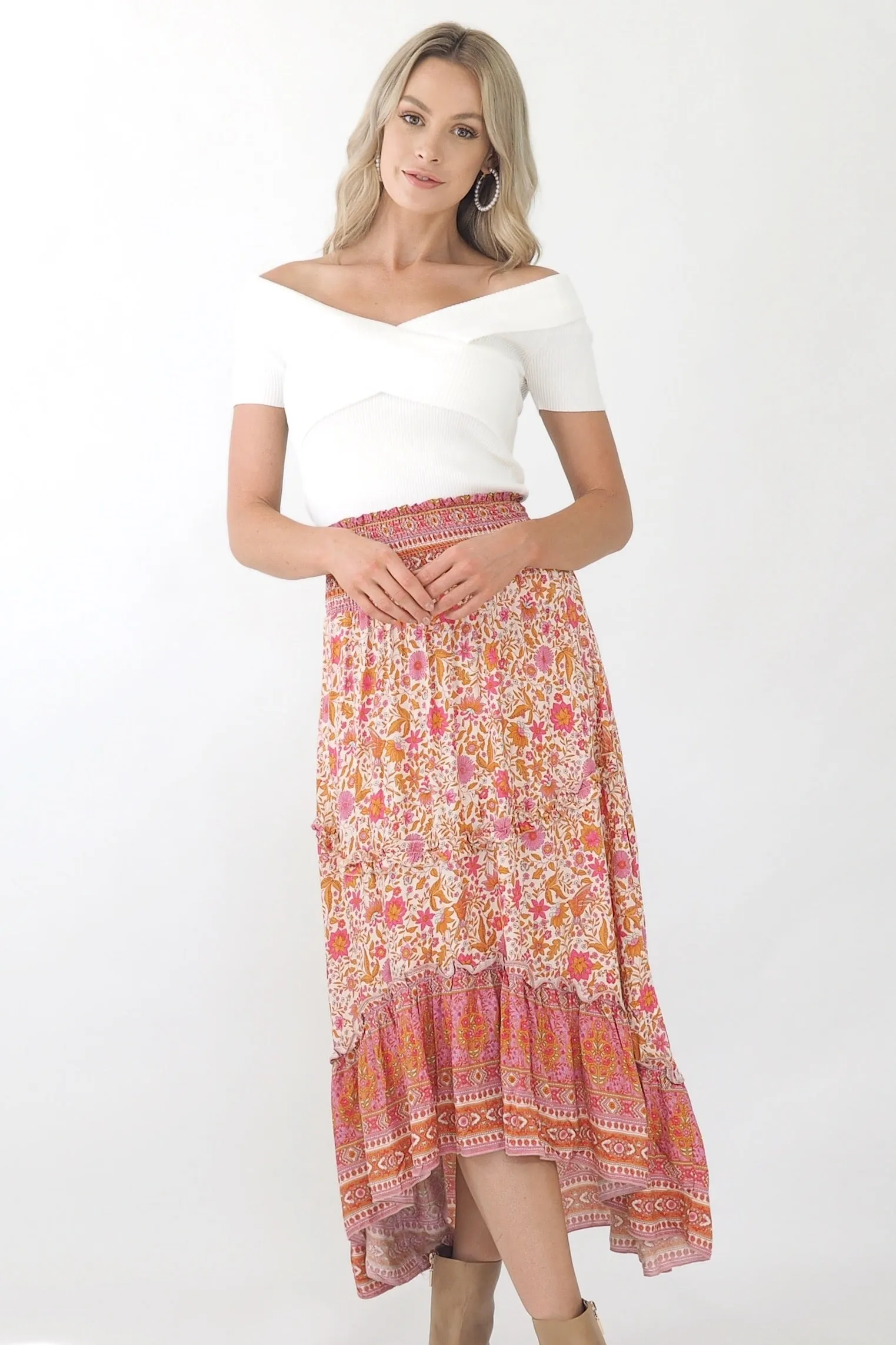 Mia Maxi Skirt- Pink/ Gold