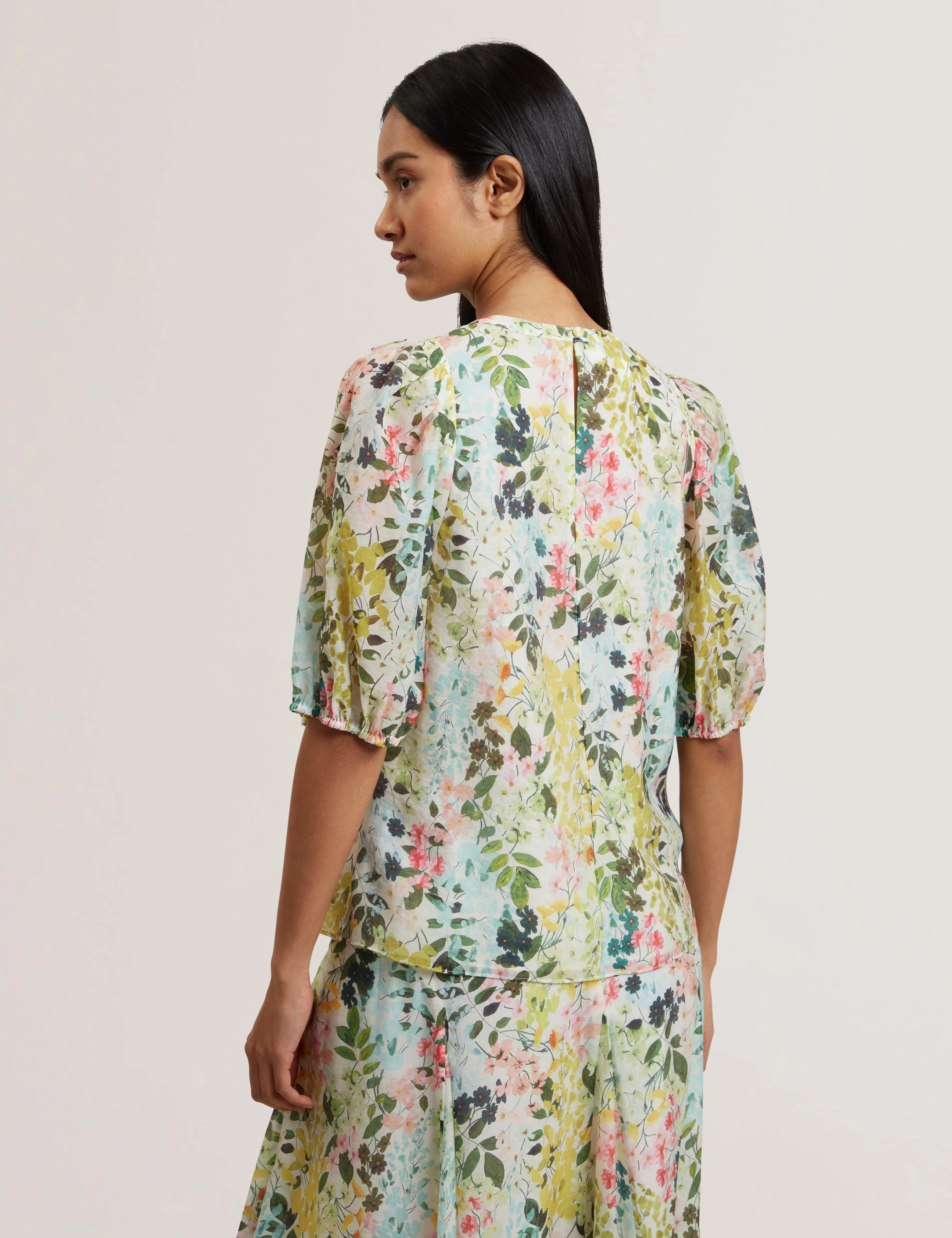 Micha Puff Sleeve Binding Detail Blouse Ivory