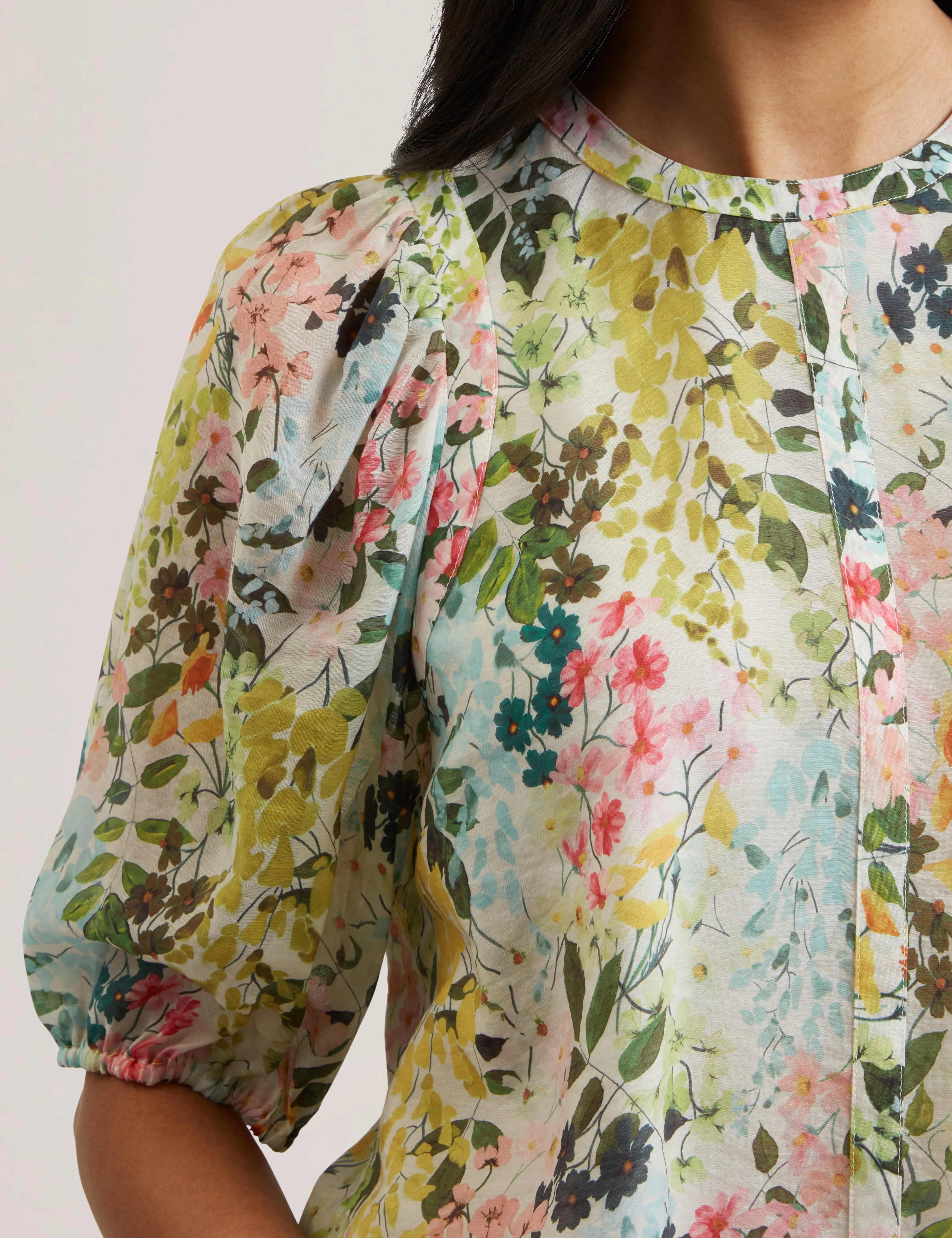 Micha Puff Sleeve Binding Detail Blouse Ivory