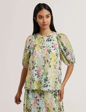 Micha Puff Sleeve Binding Detail Blouse Ivory