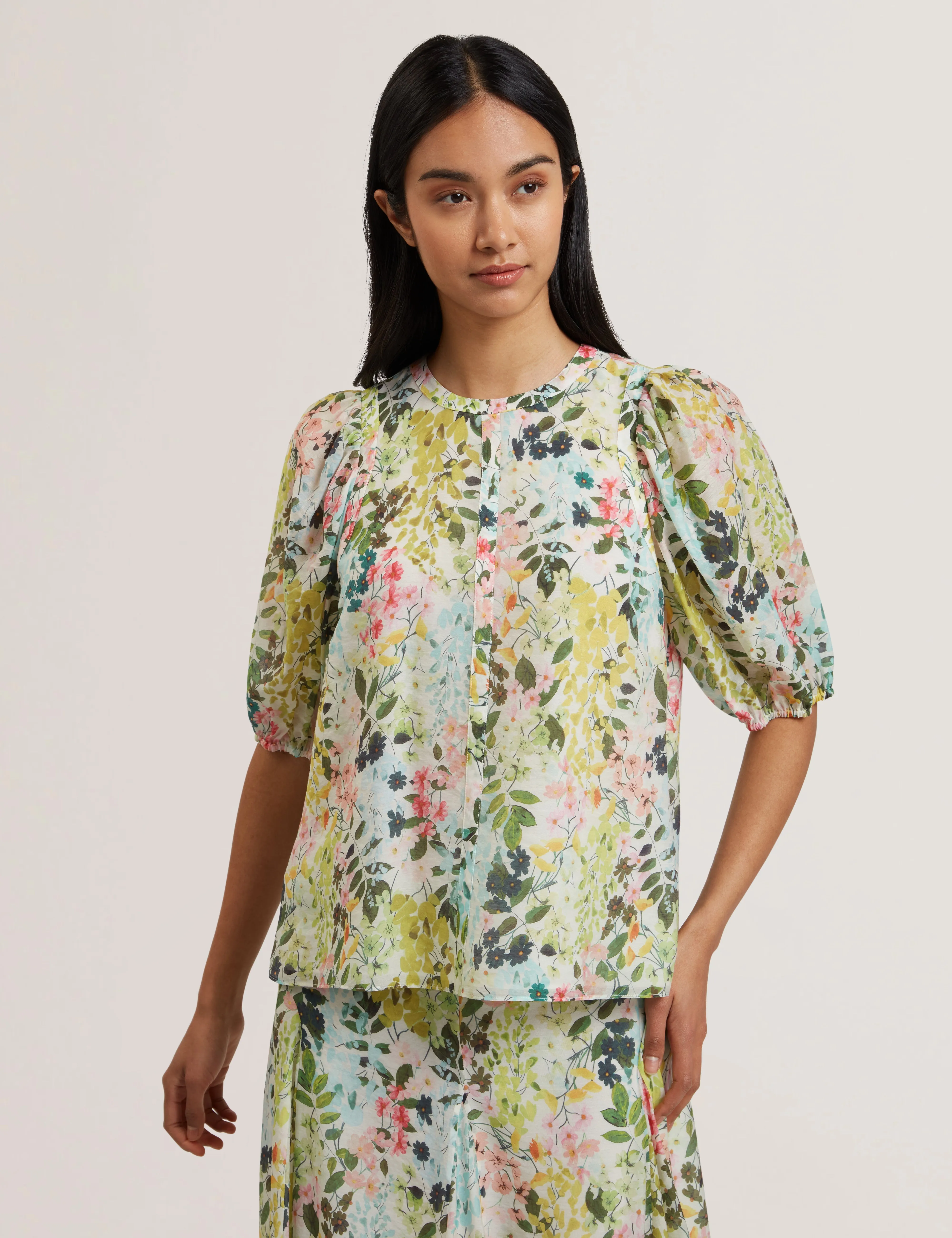 Micha Puff Sleeve Binding Detail Blouse Ivory