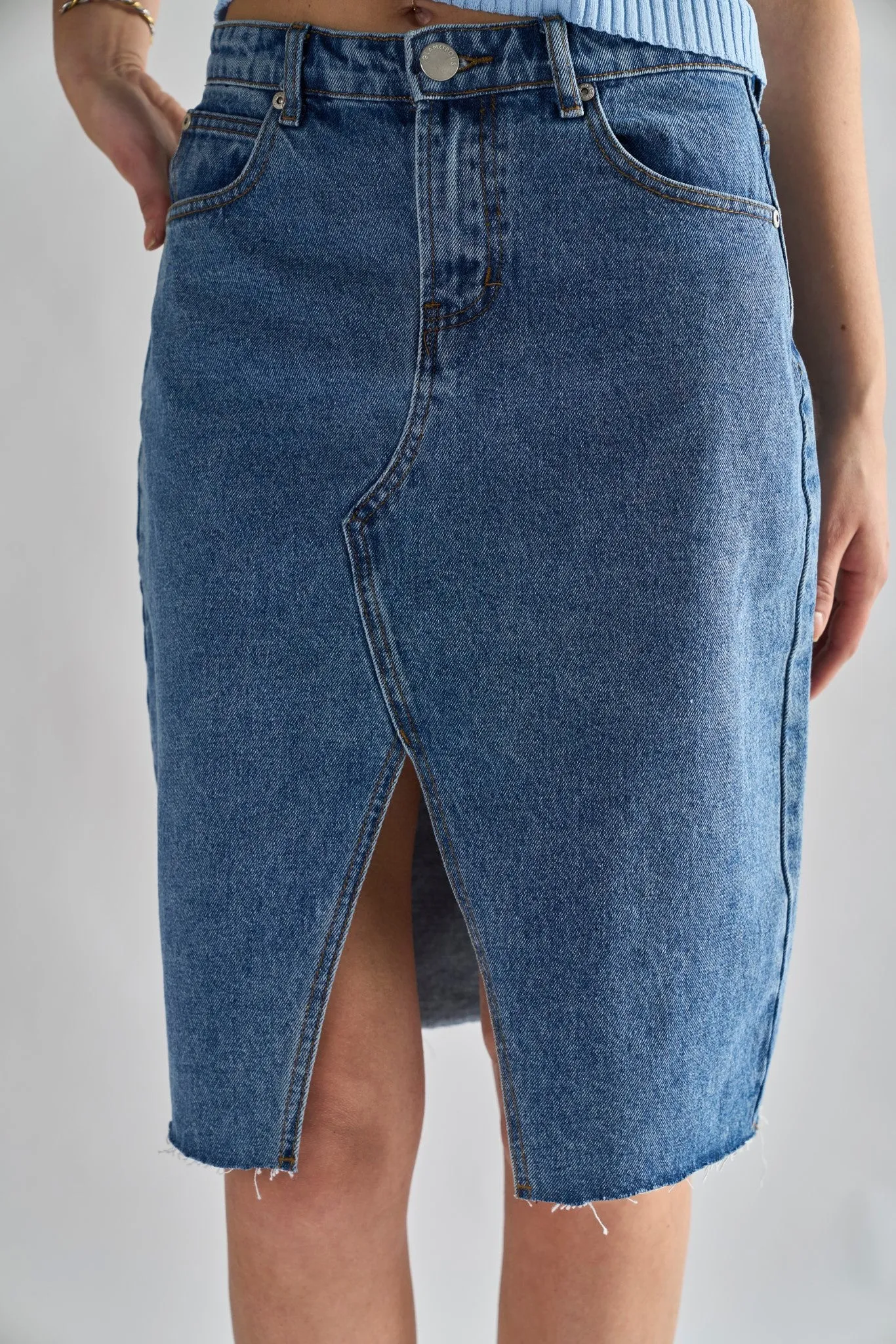 Mid Stone Split High Waisted Midi Skirt