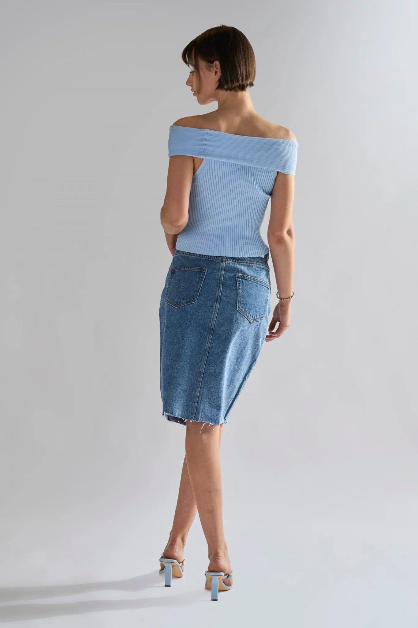 Mid Stone Split High Waisted Midi Skirt