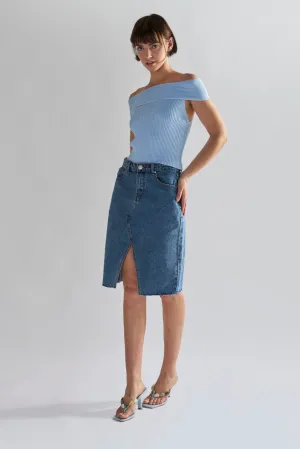 Mid Stone Split High Waisted Midi Skirt