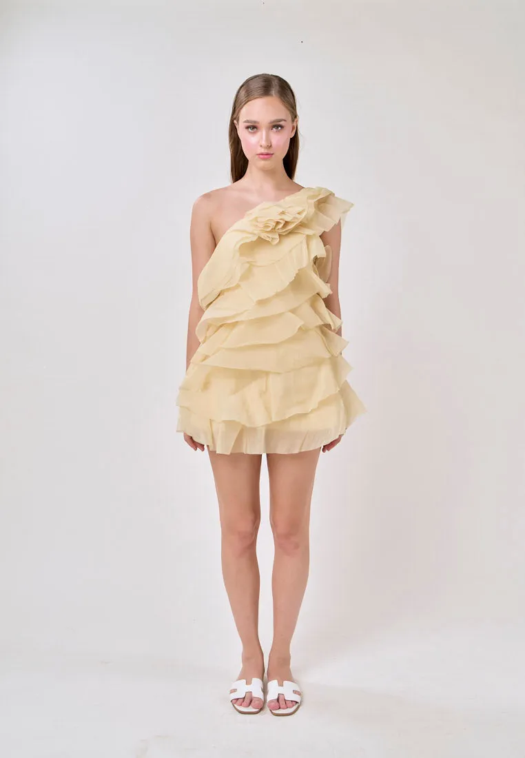 Miley Lemon Yellow  Sleeveless  Tulle Layered Mini Dress