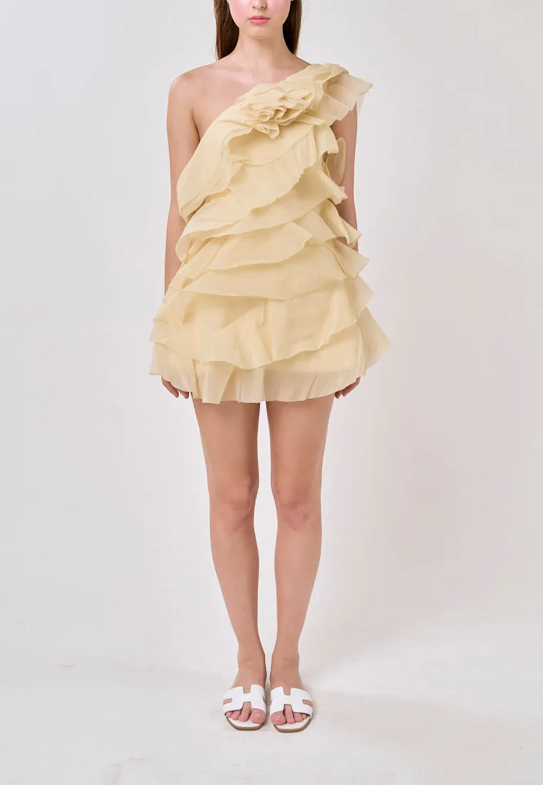 Miley Lemon Yellow  Sleeveless  Tulle Layered Mini Dress