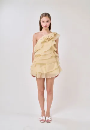 Miley Lemon Yellow  Sleeveless  Tulle Layered Mini Dress