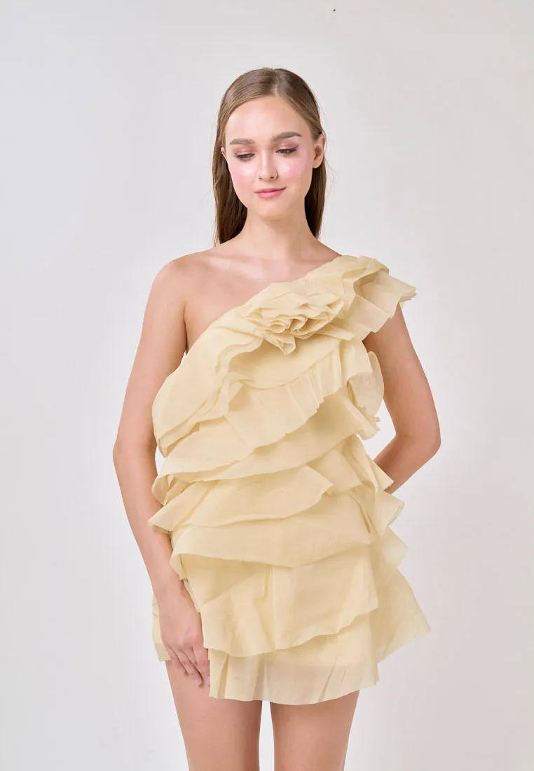 Miley Lemon Yellow  Sleeveless  Tulle Layered Mini Dress