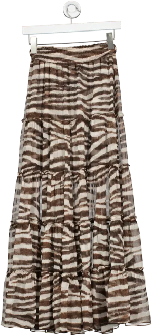 Misa Brown Ruffle Animal Print Maxi Skirt UK XS