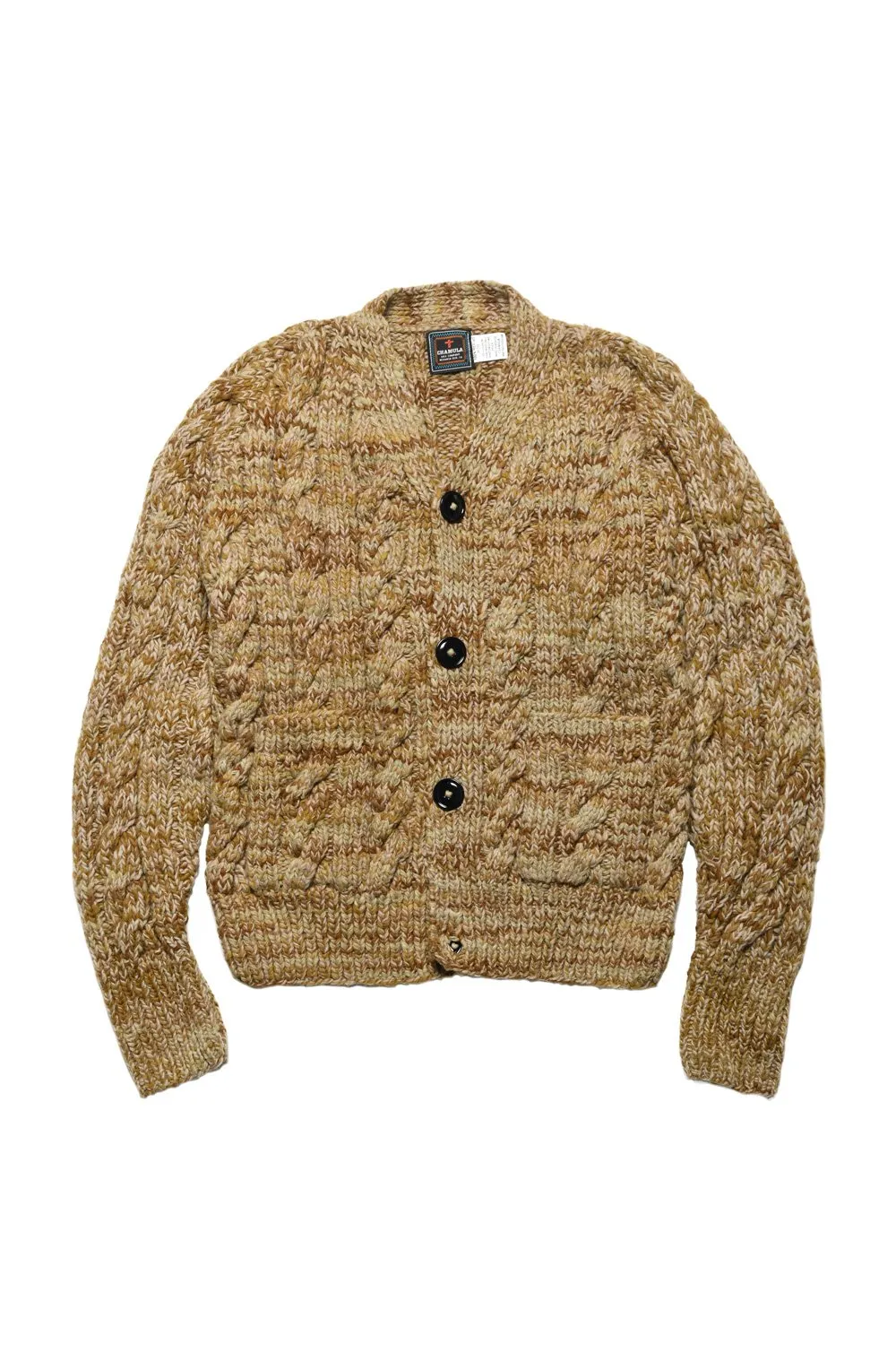 Mix Fisherman V Neck Cardigan - Dk Beige Mix