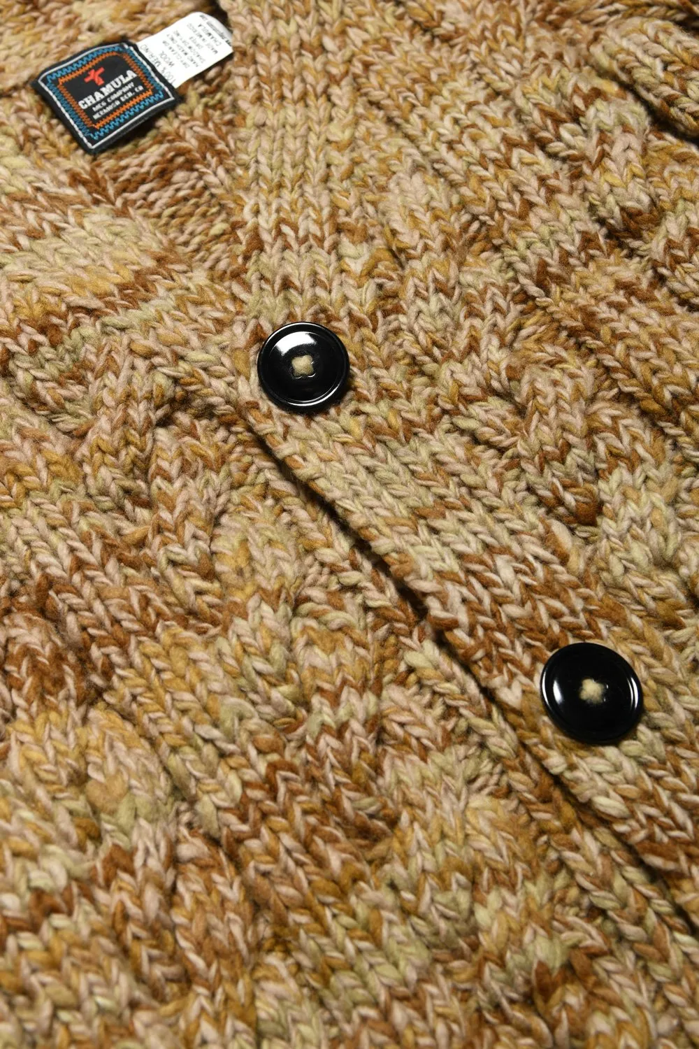 Mix Fisherman V Neck Cardigan - Dk Beige Mix