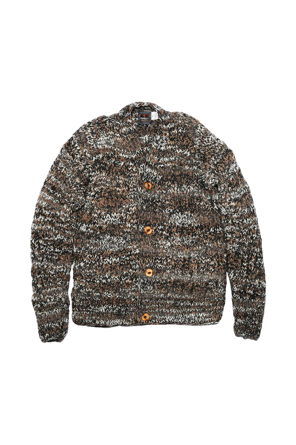 Mix Fisherman V Neck Cardigan - Ox Grey Mix