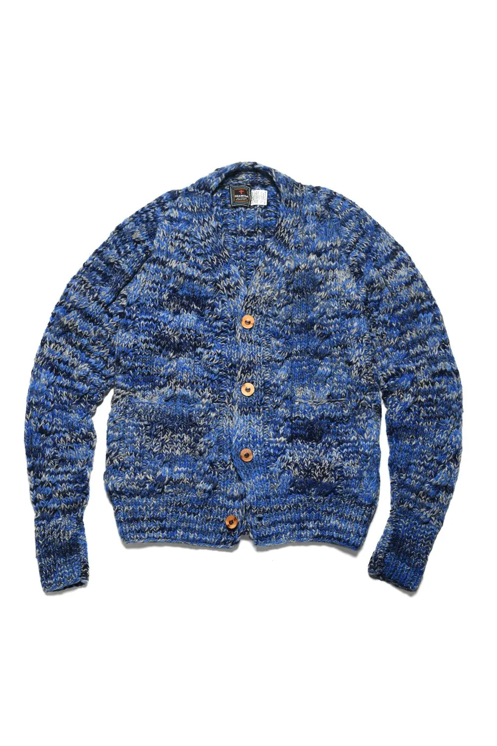 Mix Fisherman V Neck Cardigan - Royal Mix
