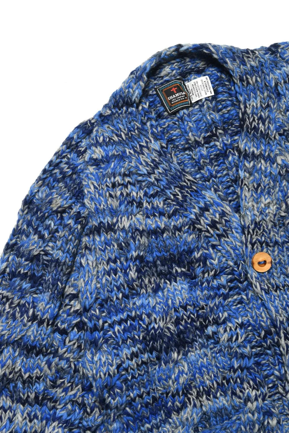 Mix Fisherman V Neck Cardigan - Royal Mix
