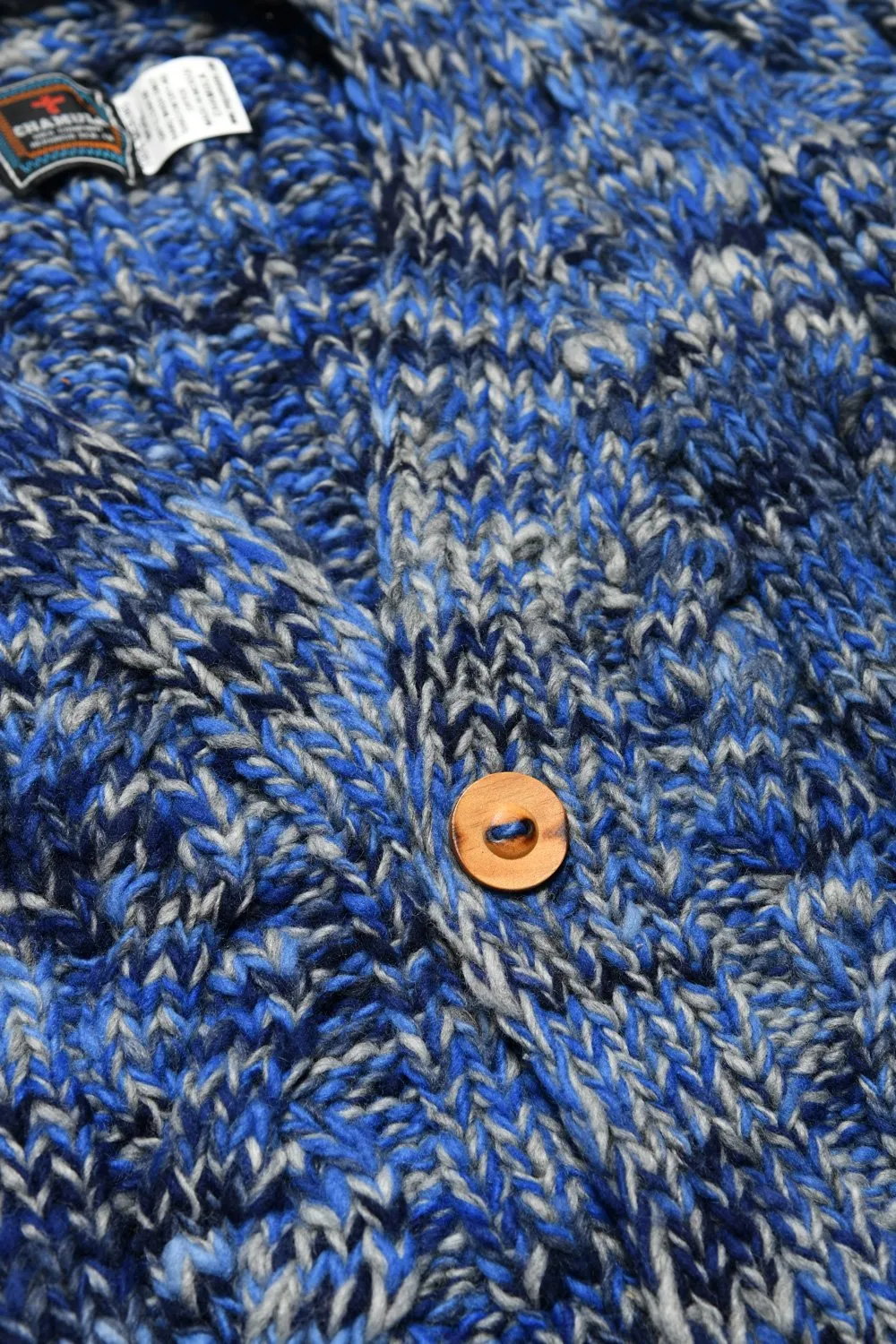 Mix Fisherman V Neck Cardigan - Royal Mix