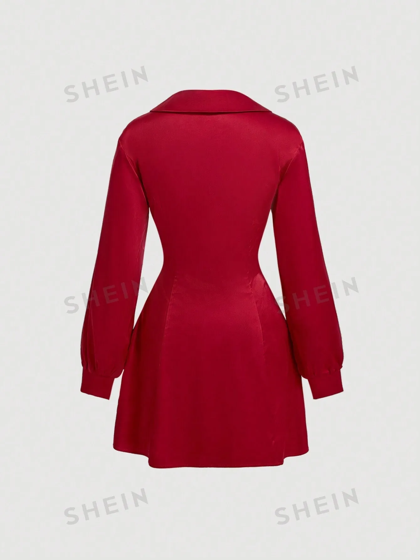MOD Women's Wine-Red Solid Color Pleated Wrap Dress With Slanted Placket