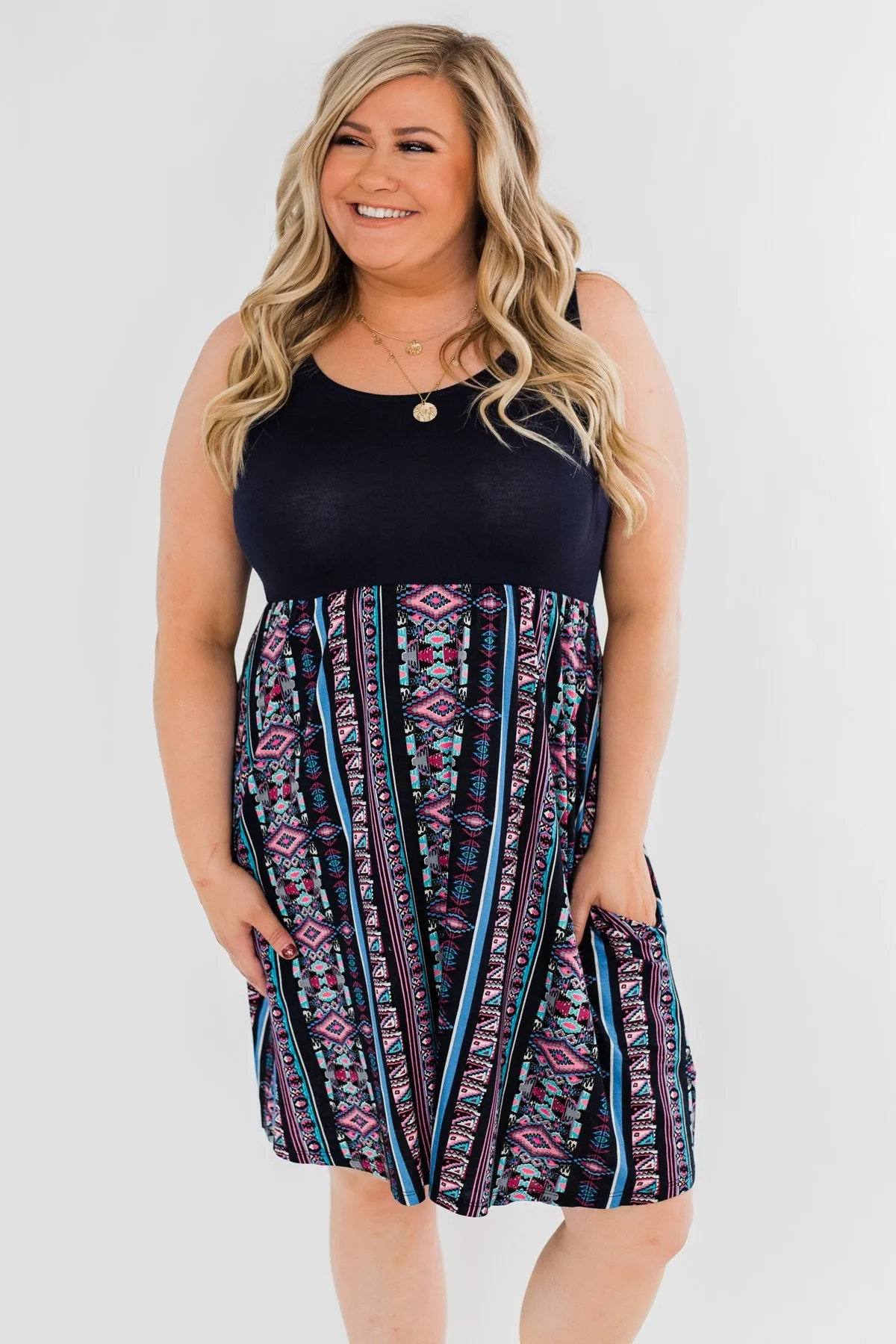More Of You Aztec Dress- Navy