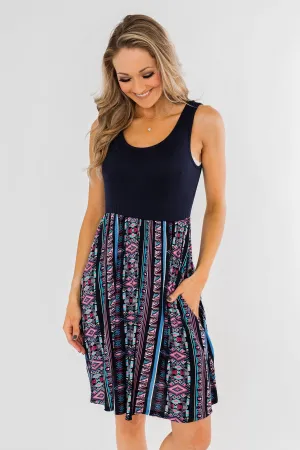 More Of You Aztec Dress- Navy