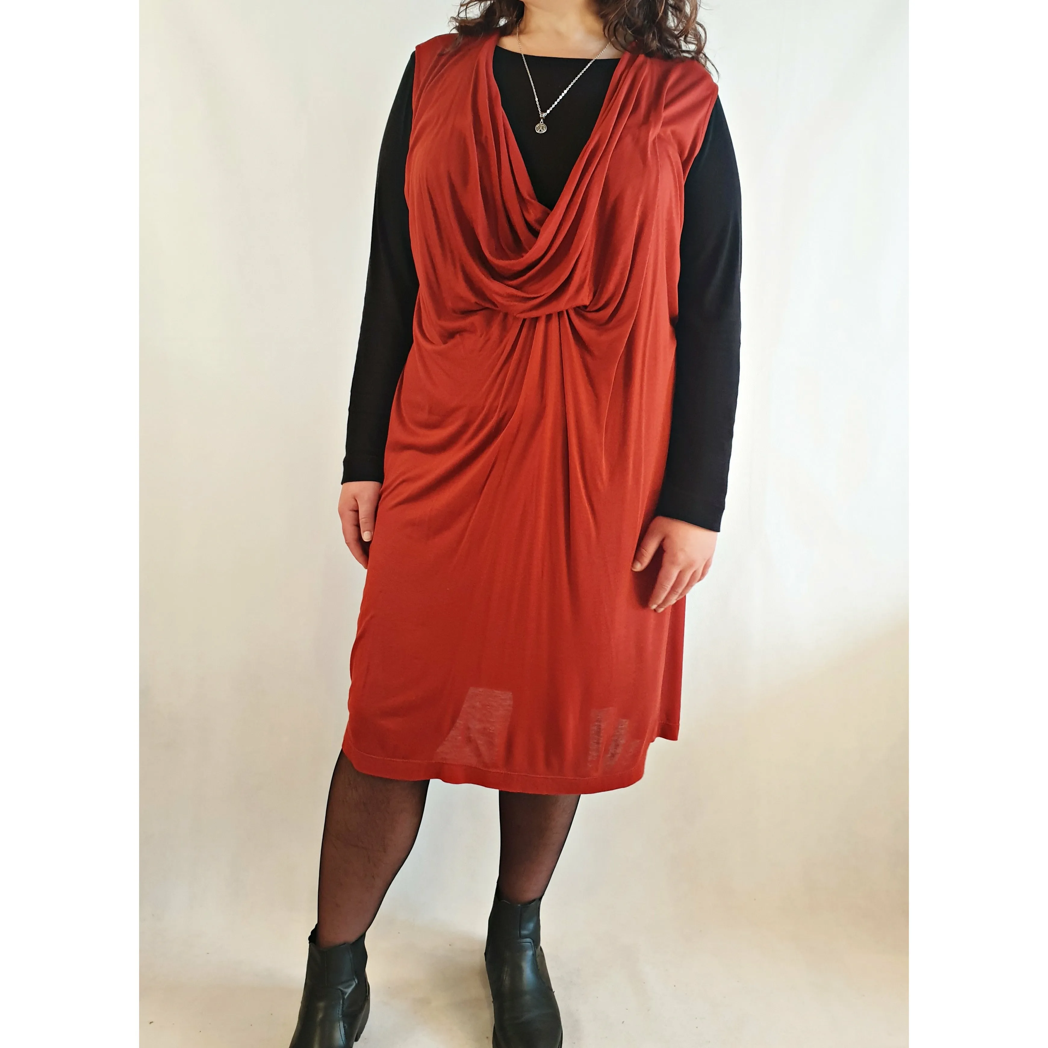 Morrison burnt orange cowl neck sleeveless dress size L (best fits 14)