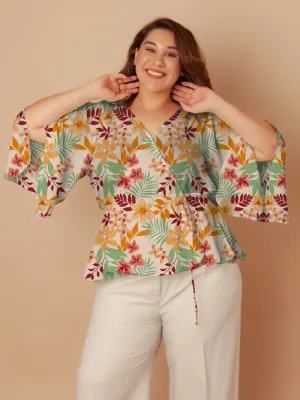 Multi-Colored Floral Print Peplum Top