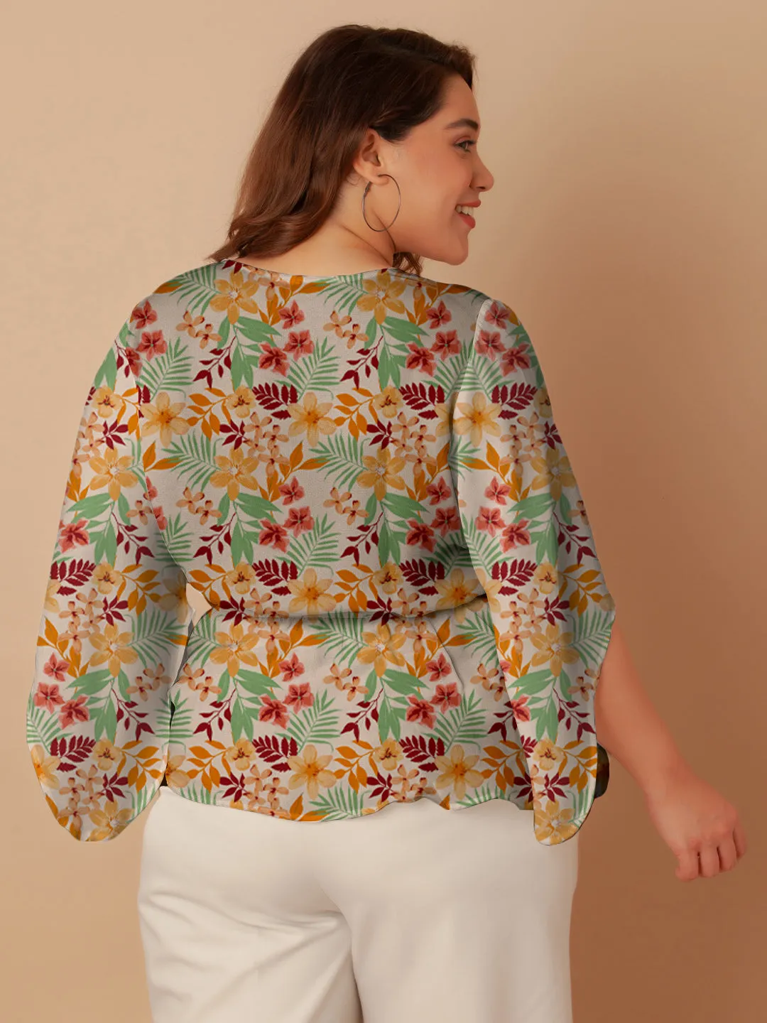 Multi-Colored Floral Print Peplum Top