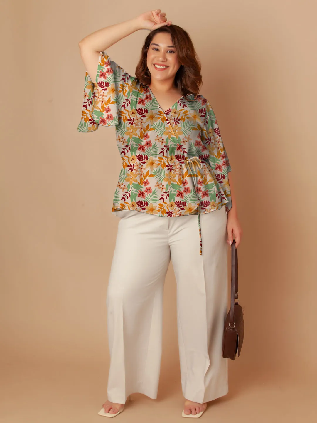 Multi-Colored Floral Print Peplum Top
