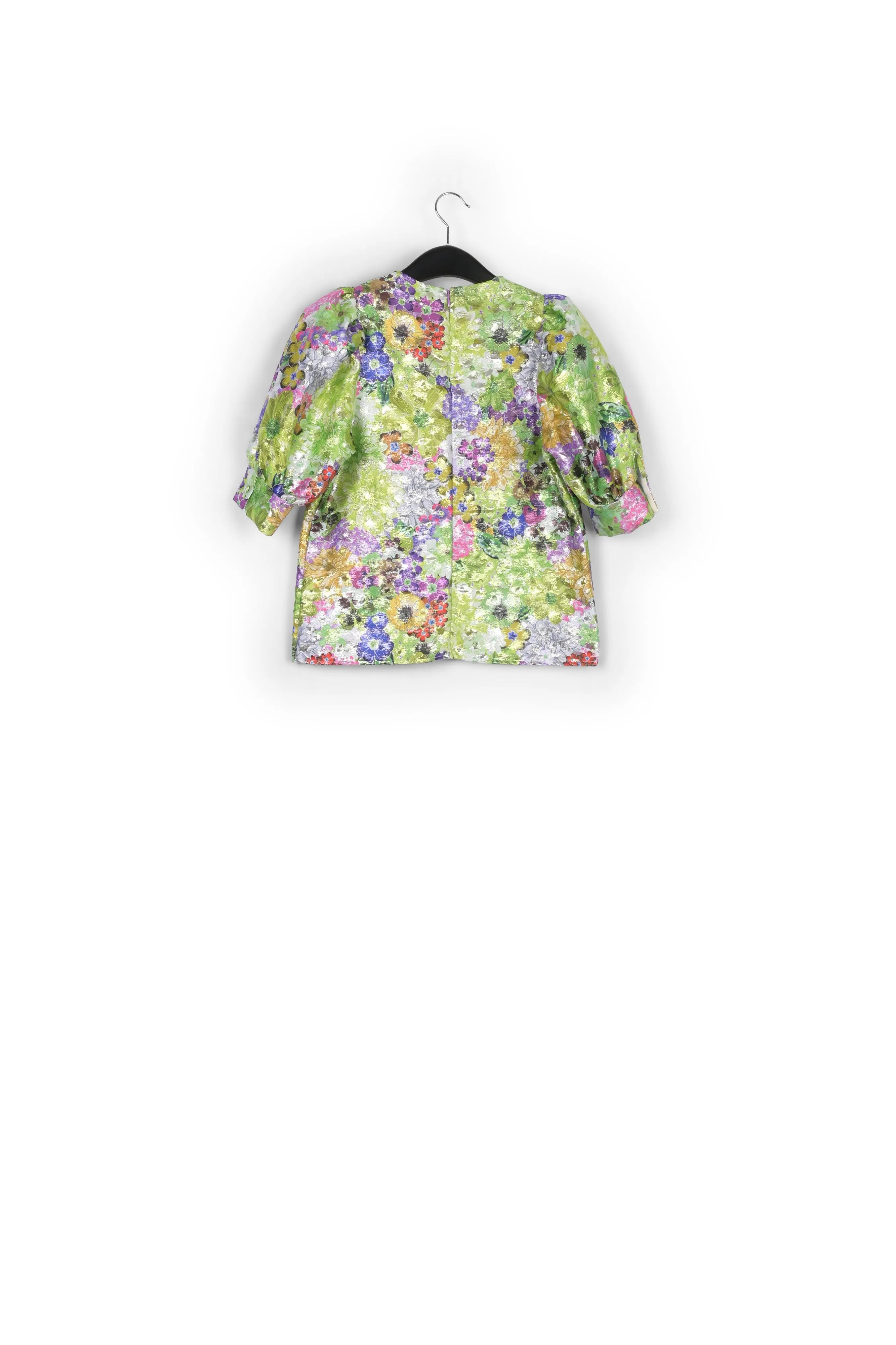 Multicolored floral-print puff sleeve top