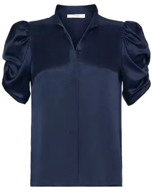 Navy Puff Sleeve Blouse