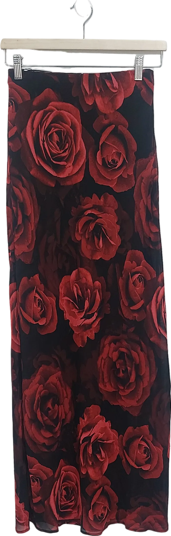 No Label Needed Red Rose Floral Chiffon Maxi Skirt UK 8