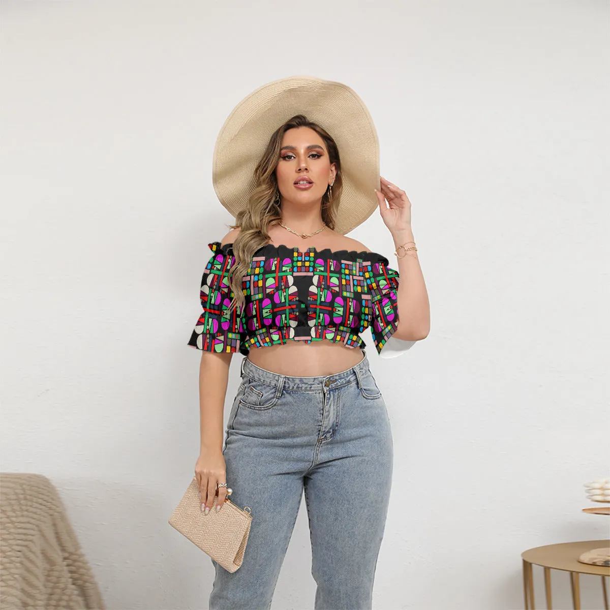 OD Women's Off-shoulder Puff Sleeve (FF) Cropped Top AA