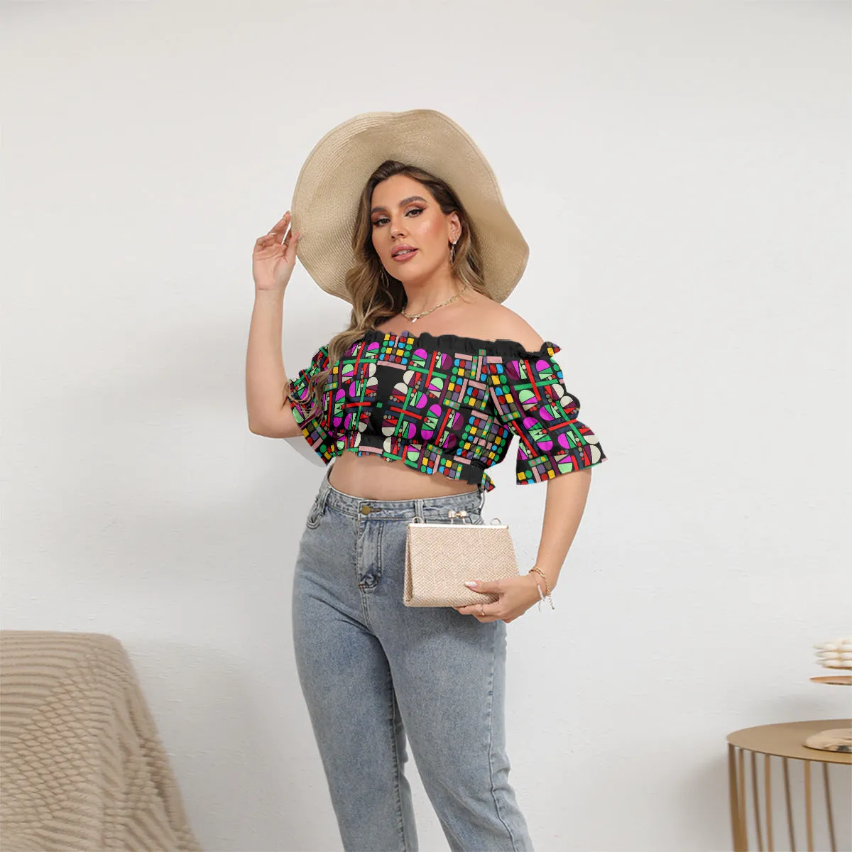 OD Women's Off-shoulder Puff Sleeve (FF) Cropped Top AA