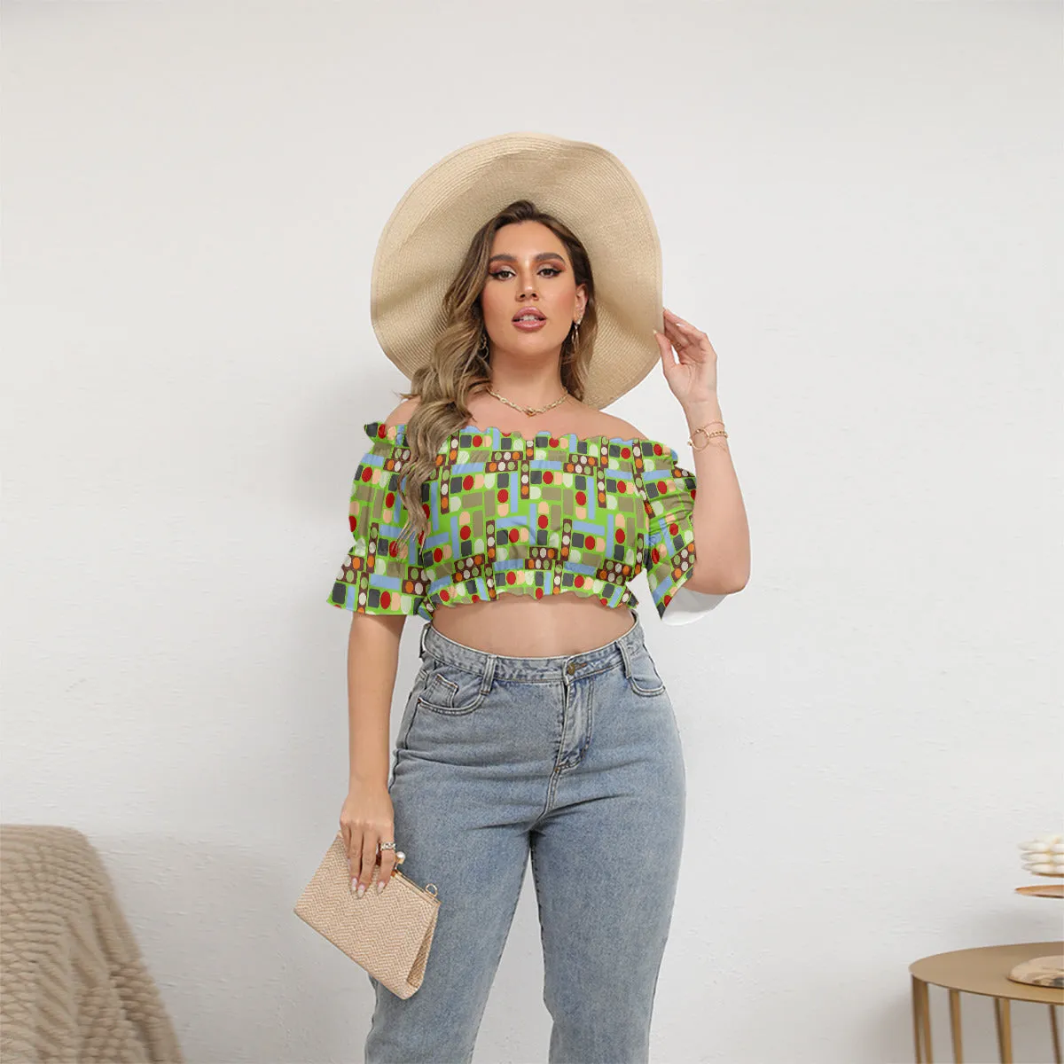 OD Women's Off-shoulder Puff Sleeve (FF) Cropped Top AB1