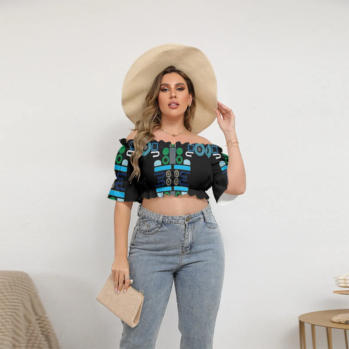 OD Women's Off-shoulder Puff Sleeve (FF) Cropped Top CD2