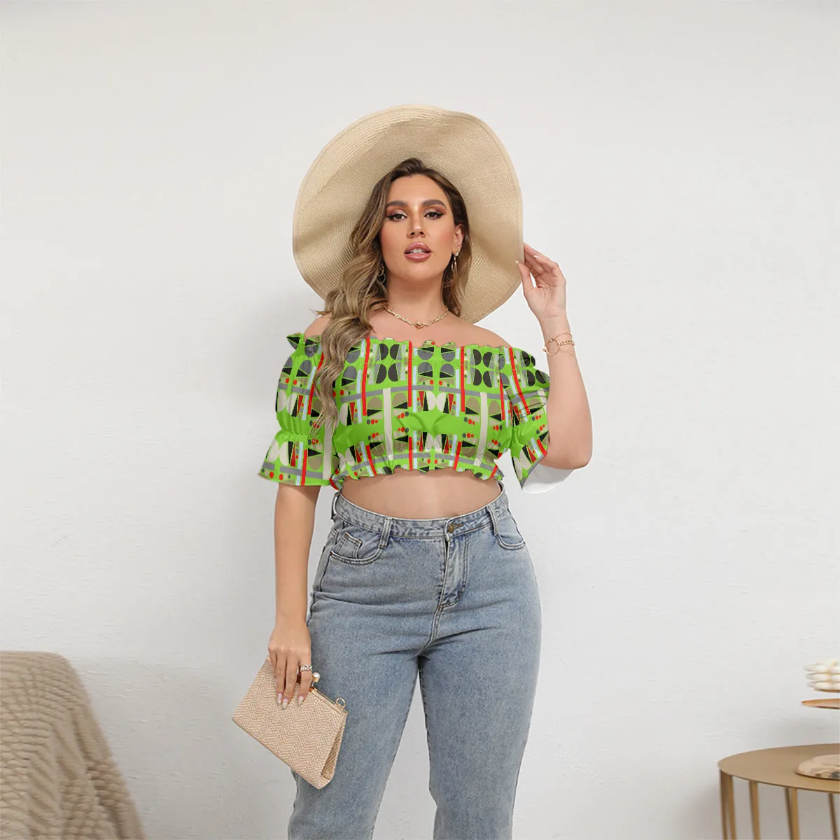 OD Women's Off-shoulder Puff Sleeve (FF) Cropped Top EF3