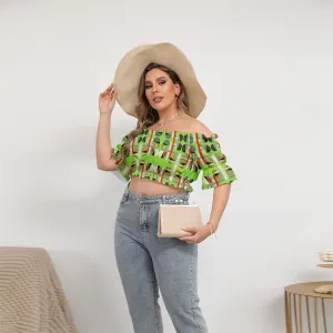 OD Women's Off-shoulder Puff Sleeve (FF) Cropped Top EF3